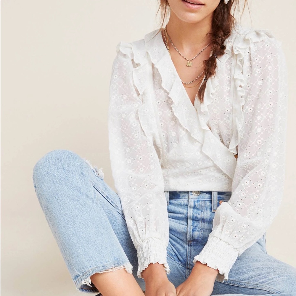 Maeve x Anthropologie Off White Laila Balloon Sleeves Blouse, NWT, 4P HOST PICK